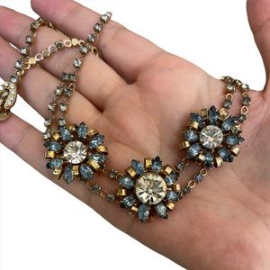 1950s signed Duane blue rhinestone crystal gold tone choker necklace